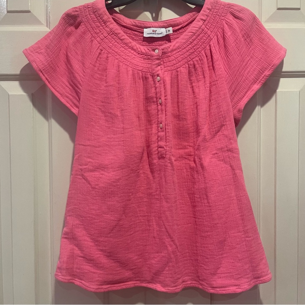 Vineyard Vines Seastitch Double Gauze Flutter Sleeve Top Size M Pink
